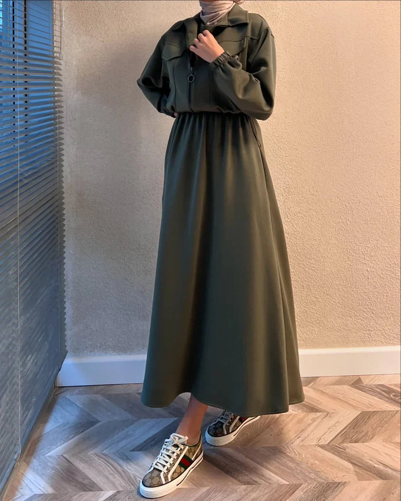 CH-499 MasterMindswear 2 Pcs Winter Outfit Long Frock With Upper Fleece Jacket