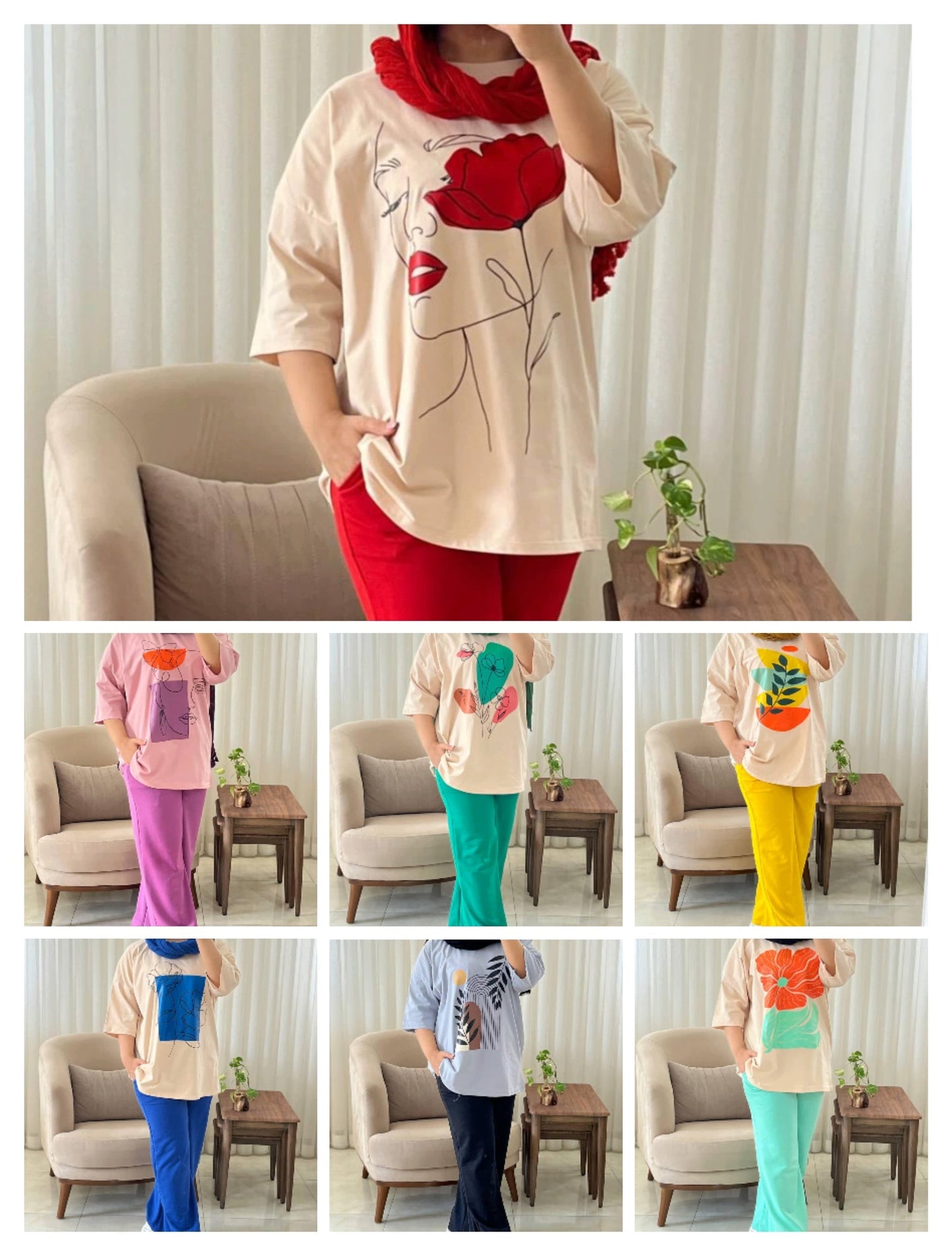 CH # 531 MasterMindswear Artistic Printed Drop-Shoulder Tee Trousers
