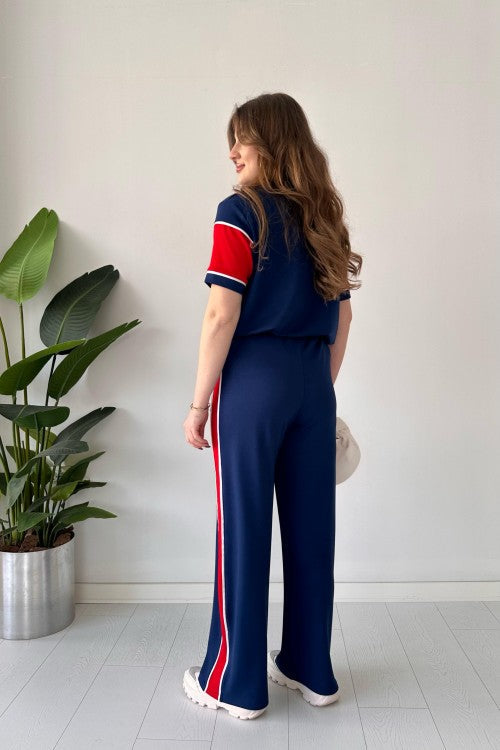 Ch-544 MasterMindswear Straight Trouser Panel Tee Tracksuit For Women