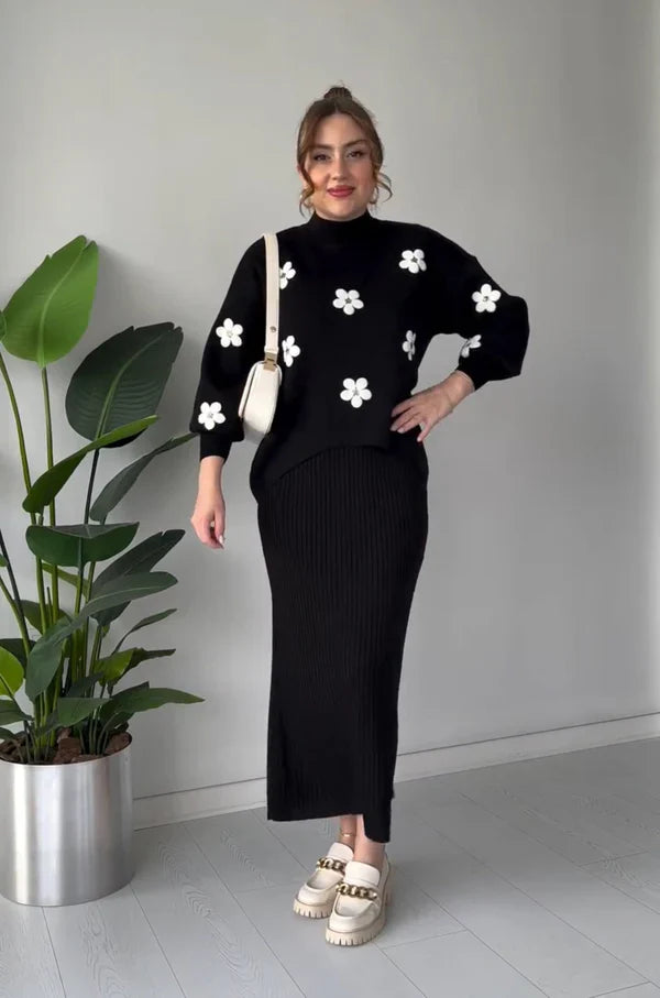 CH-483 MasterMindswear Flowers Printed Stretchable Ribbed Fleece Dress