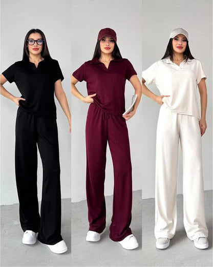 CH # 550 Summer Casual Women's Polo Collar Top & Trouser Set- Mastermindswear