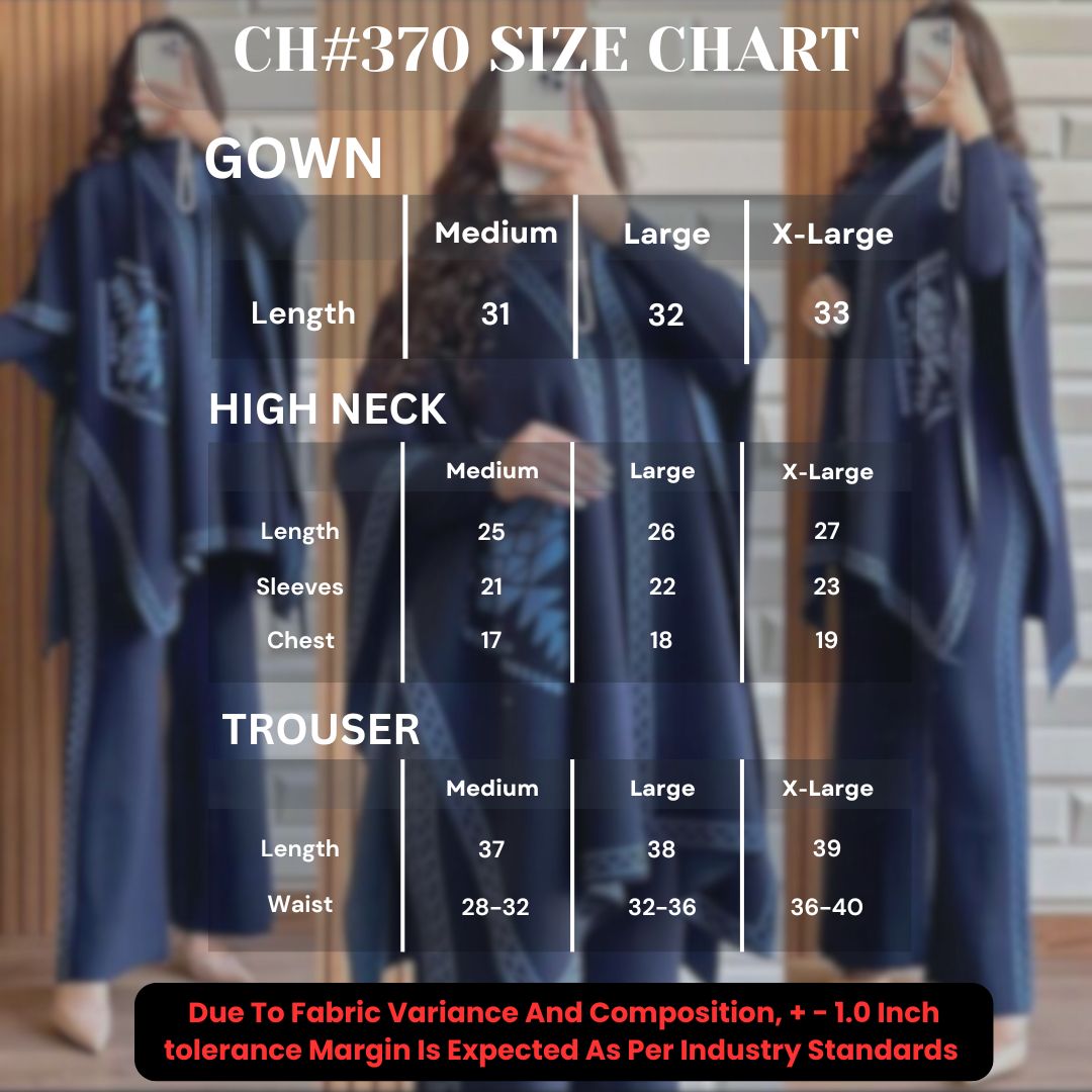 CH-370 MasterMindswear READY TO WEAR WINTER 3 PIECE FLEECE SUIT CAPE SHAWL HIGH NECK & TROUSER