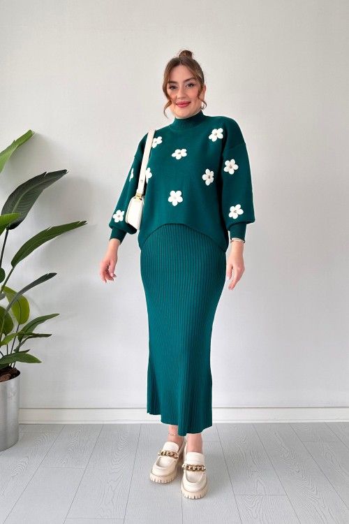 CH-483 MasterMindswear Flowers Printed Stretchable Ribbed Fleece Dress