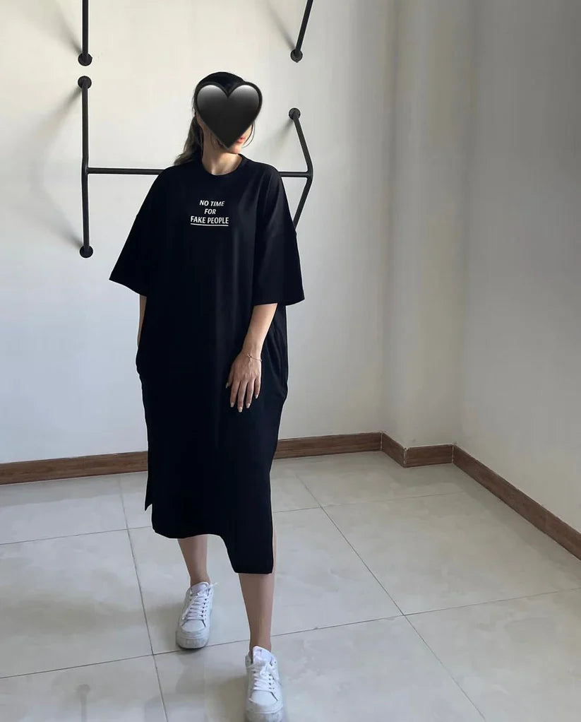 Ch # 461 MasterMindswear No Time For Fake People Drop Shoulder Long Top Tee
