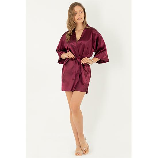 ONE PIECE KIMONO BRIDESMAID SHORT ROBE CHK # P49 - BLACK