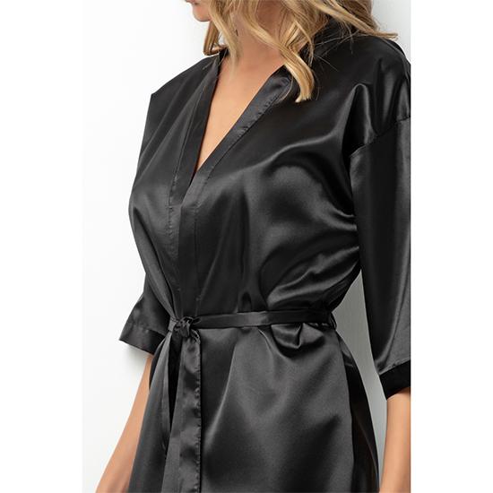 ONE PIECE KIMONO BRIDESMAID SHORT ROBE CHK # P49 - BLACK