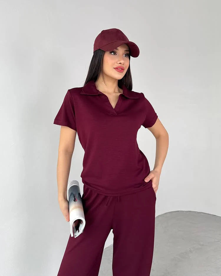 CH # 550 Summer Casual Women's Polo Collar Top & Trouser Set- Mastermindswear