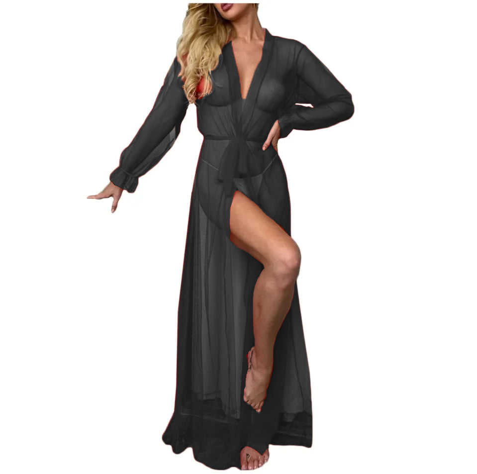 MasterMindswear Sexy Hot Erotic Women Nightwear Long Mesh Sleepwear Long NightGowns See Through Sheer Mesh Night Dress CH # 341