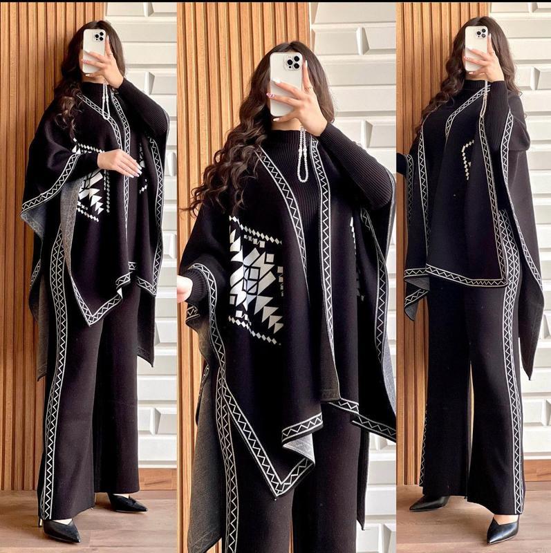 CH-370 MasterMindswear READY TO WEAR WINTER 3 PIECE FLEECE SUIT CAPE SHAWL HIGH NECK & TROUSER