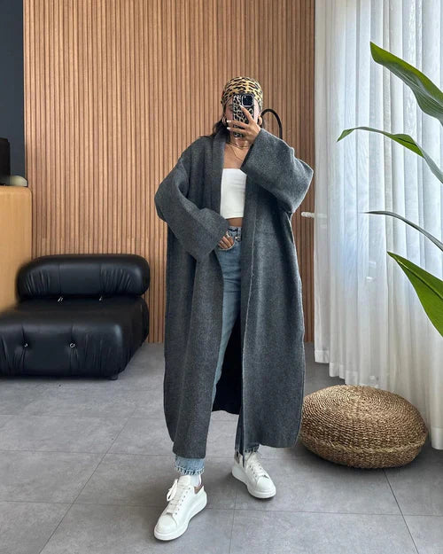 CH-484 MasterMindswear Longline Street-Style Long Winter Fleece Fabric Gown