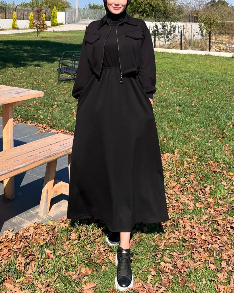 CH-499 MasterMindswear 2 Pcs Winter Outfit Long Frock With Upper Fleece Jacket