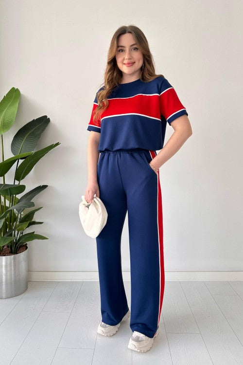 Ch-544 MasterMindswear Straight Trouser Panel Tee Tracksuit For Women