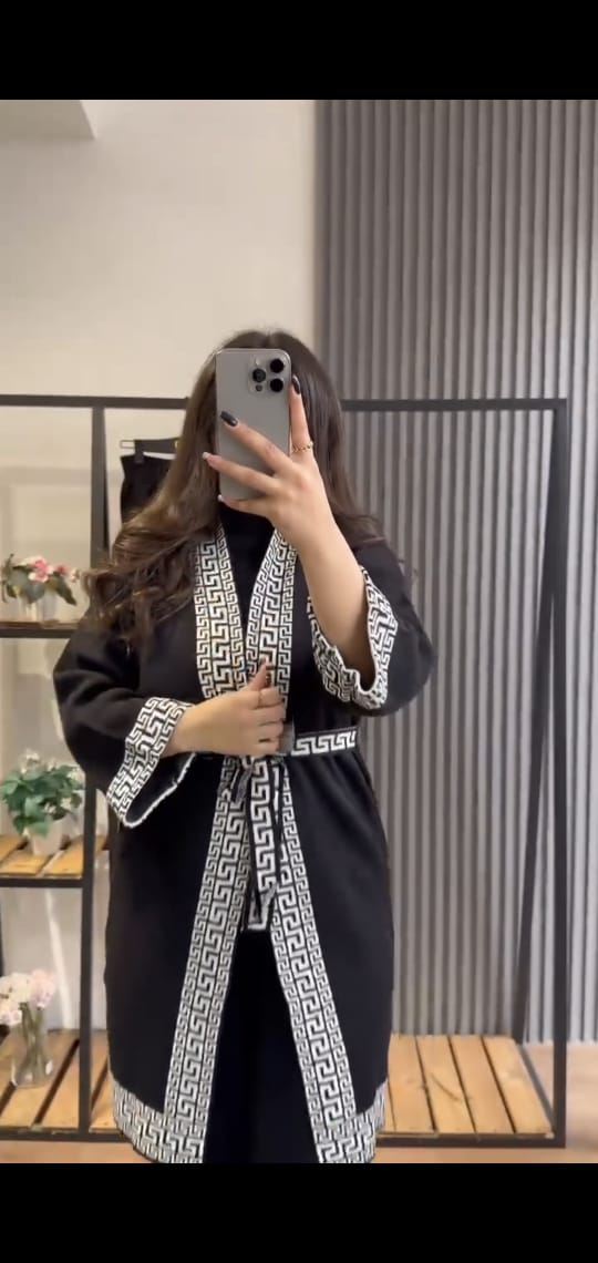CH-388 MasterMindswear Ready-to-Wear Printed Sides 3 Piece Dress High Neck + Upper + trouser