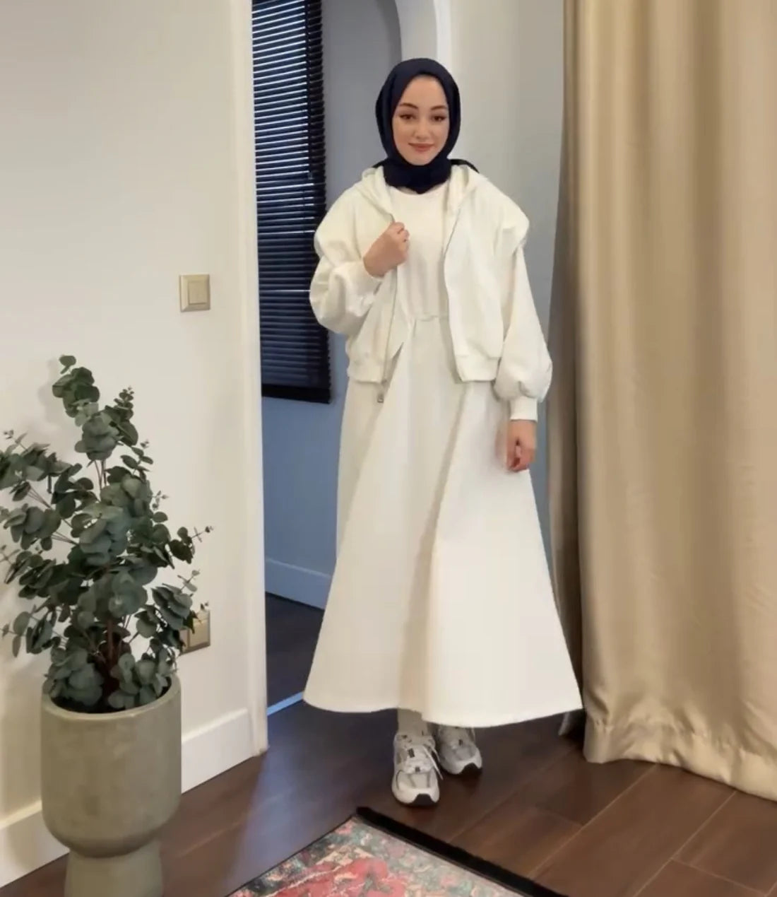 CH-508 MasterMindswear 2 Pcs Winter Outfit Long Frock With Upper Fleece Hoodie