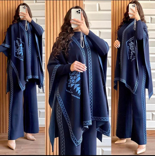 CH#370 READY TO WEAR WINTER 3 PIECE FLEECE SUIT CAPE SHAWL HIGH NECK & TROUSER