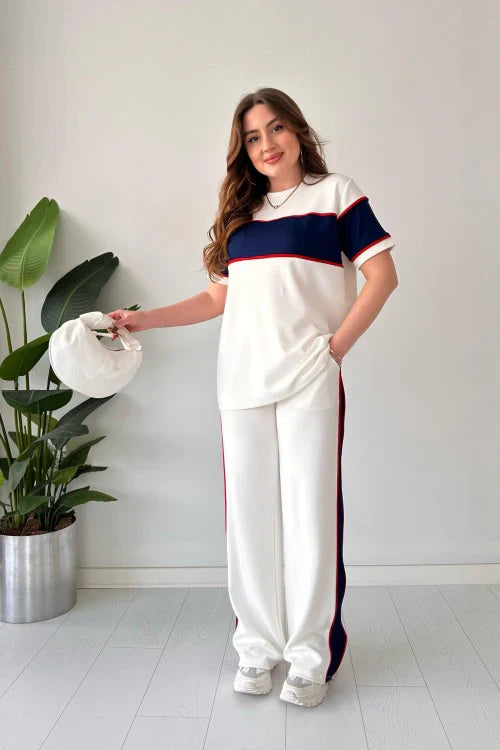 Ch-544 MasterMindswear Straight Trouser Panel Tee Tracksuit For Women
