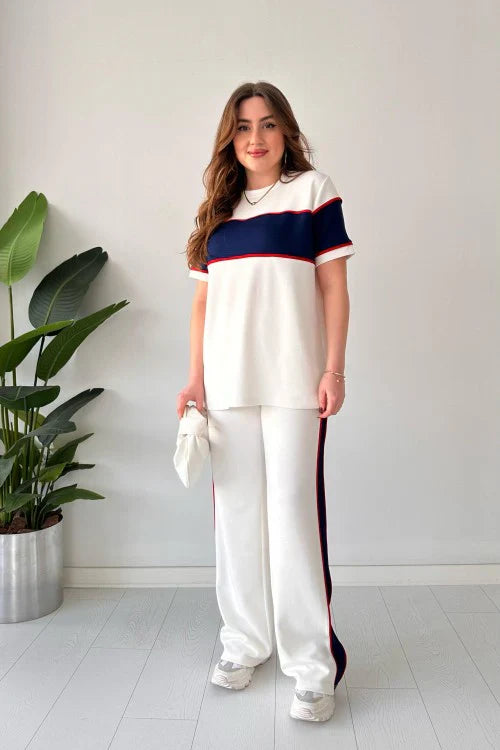 Ch-544 MasterMindswear Straight Trouser Panel Tee Tracksuit For Women