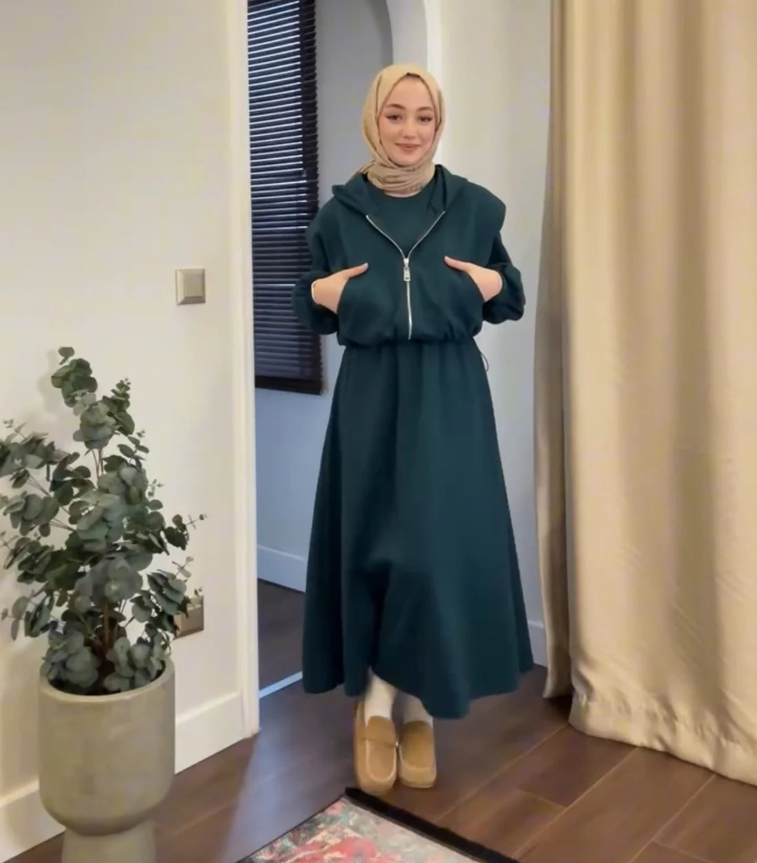 CH-508 MasterMindswear 2 Pcs Winter Outfit Long Frock With Upper Fleece Hoodie