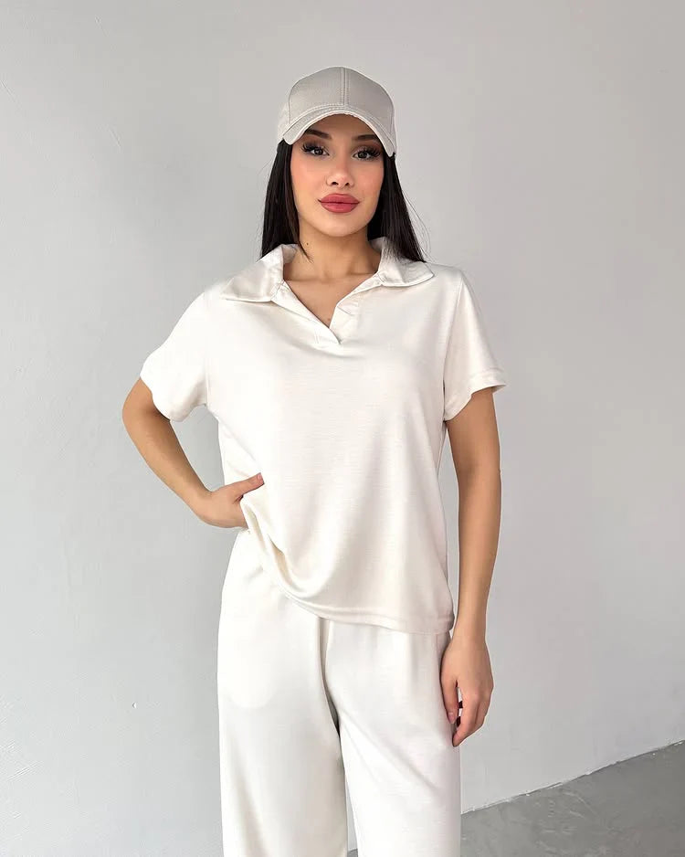 CH # 550 Summer Casual Women's Polo Collar Top & Trouser Set- Mastermindswear