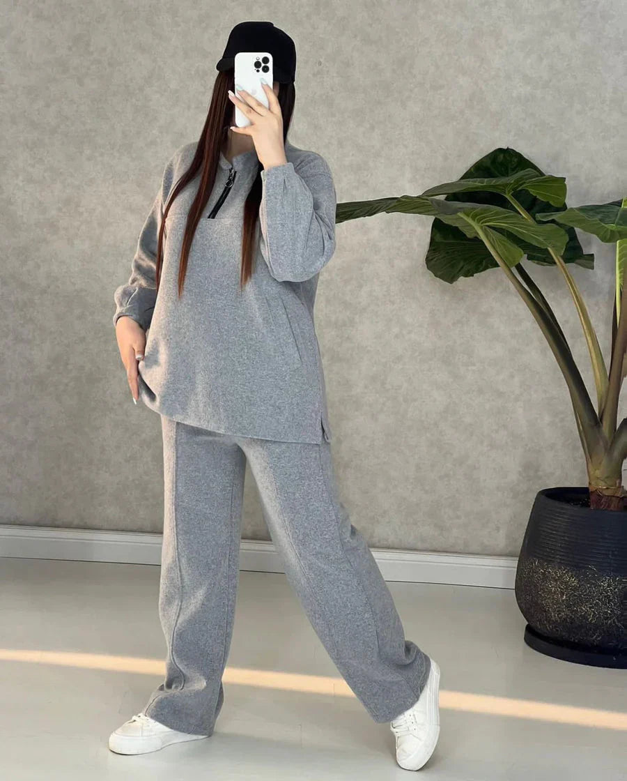 CH-322 WINTER SIDE POCKET 2 PIECES FLEECE DRESS