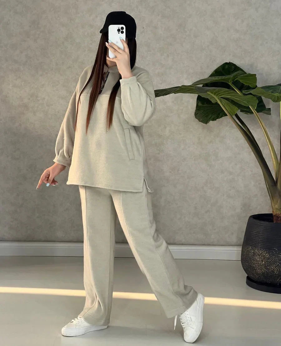 CH-322 WINTER SIDE POCKET 2 PIECES FLEECE DRESS