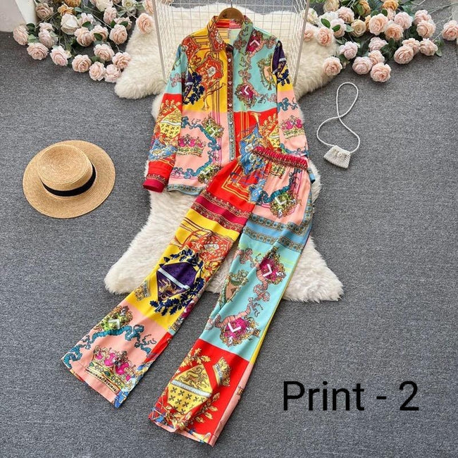 Ch # 353 - 2023 Fashion Print Elegant Women's Set Elastic Waist Straight 2 Piece Pajamas Set Casual Chic Youth Vacation Home Suit
