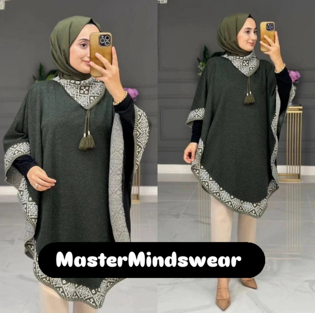 CH # 374 MasterMindswear Winter Glam Print Wrap Fleece-Printed Shawl Ponchos With Cozy Neck