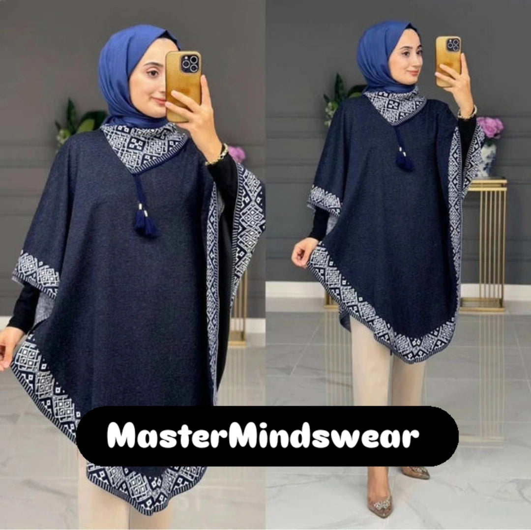 CH # 374 MasterMindswear Winter Glam Print Wrap Fleece-Printed Shawl Ponchos With Cozy Neck