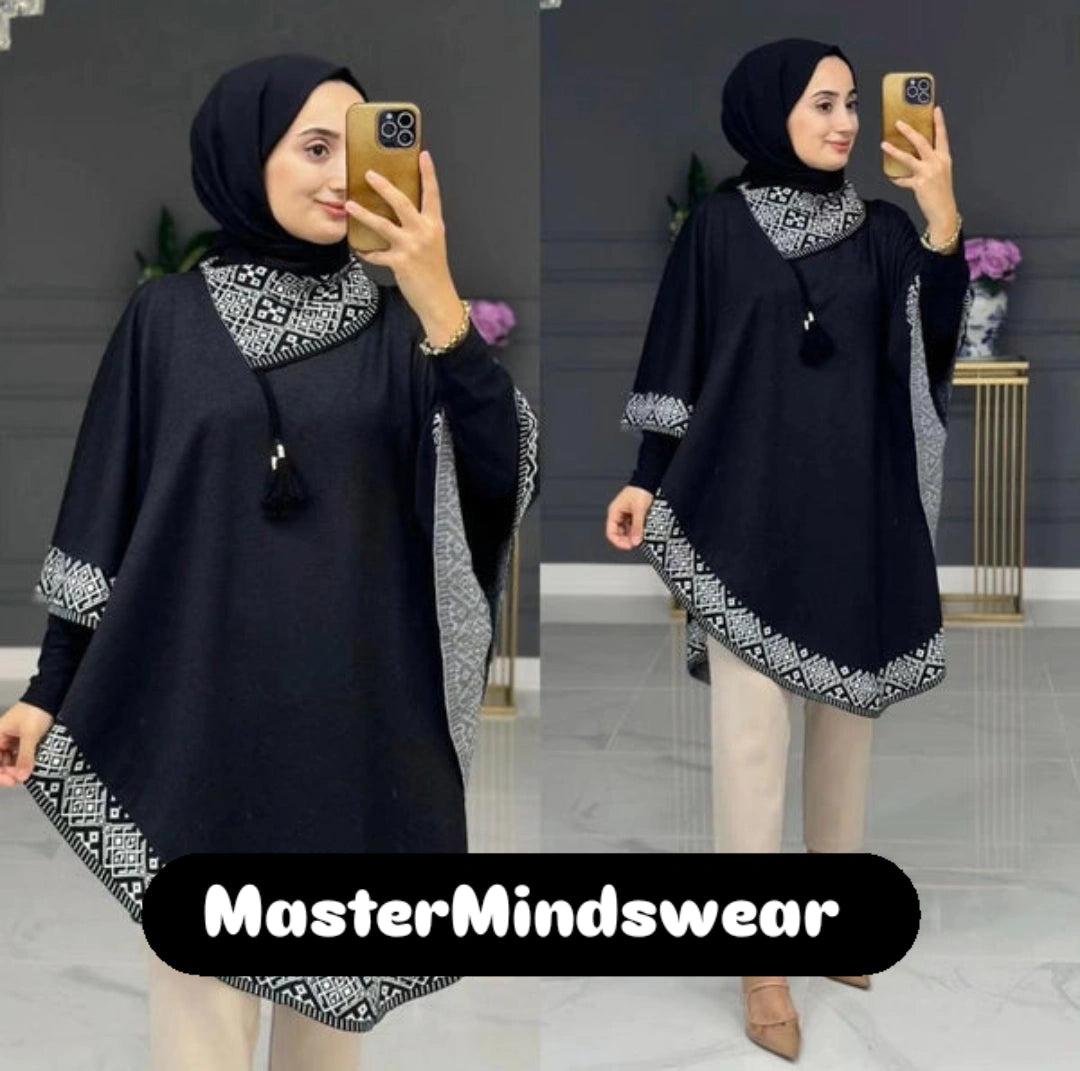 CH # 374 MasterMindswear Winter Glam Print Wrap Fleece-Printed Shawl Ponchos With Cozy Neck