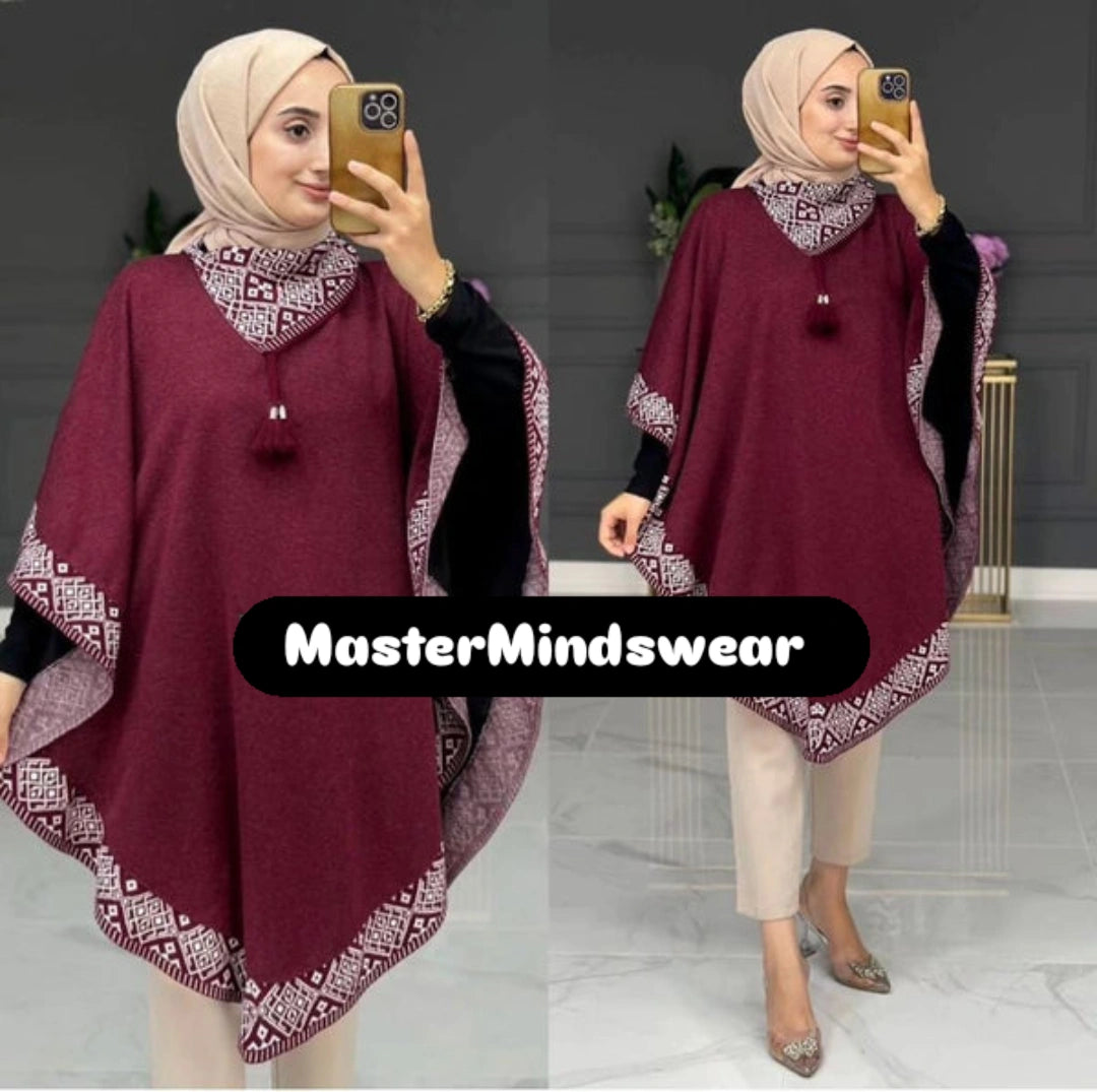 CH # 374 MasterMindswear Winter Glam Print Wrap Fleece-Printed Shawl Ponchos With Cozy Neck