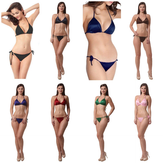 SILK BIKINI SETS BEACH WEAR LINGERIE BRA THONG CHK # P41