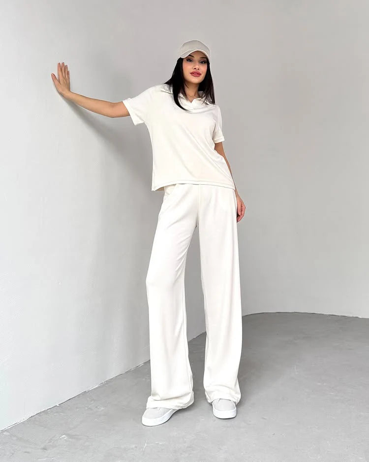 CH # 550 Summer Casual Women's Polo Collar Top & Trouser Set- Mastermindswear