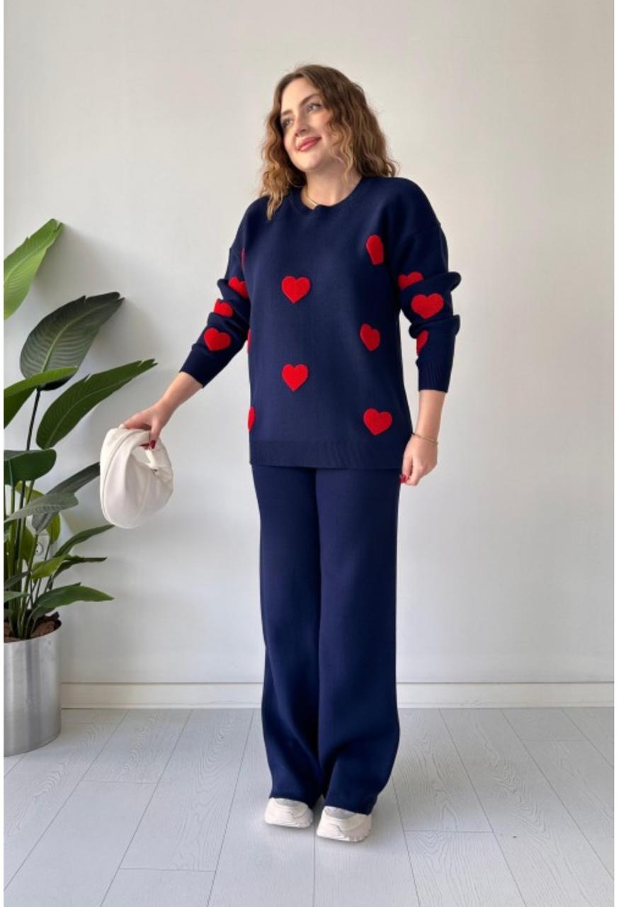 Ch-471 MasterMindswear Heart printed warm winter fleece co ord Set