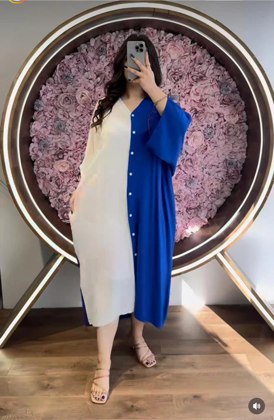 CH-423 Embroidery Style V Neck Long Dress