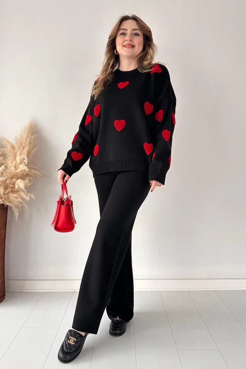 Ch-471 MasterMindswear Heart printed warm winter fleece co ord Set