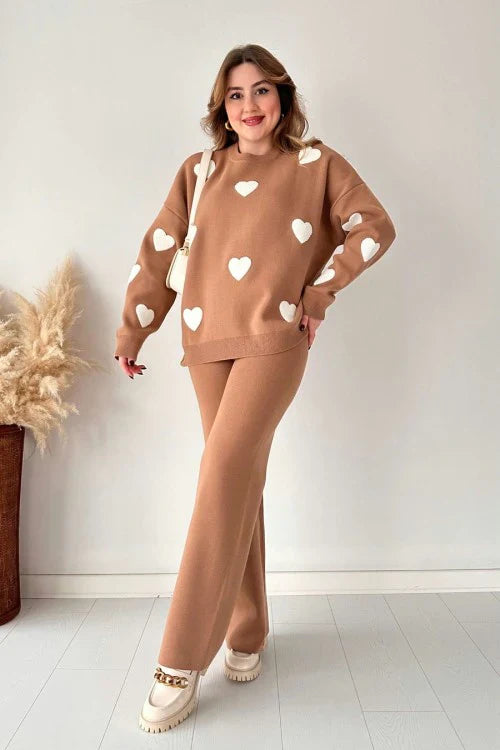 Ch-471 MasterMindswear Heart printed warm winter fleece co ord Set