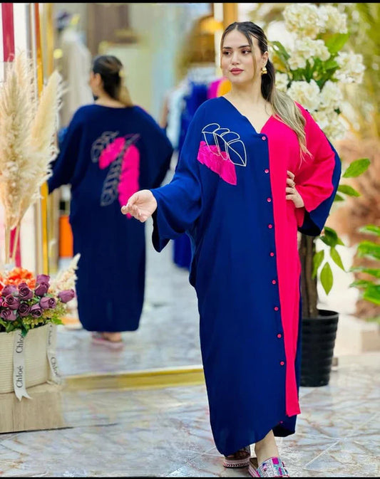 CH-423 Embroidery Style V Neck Long Dress