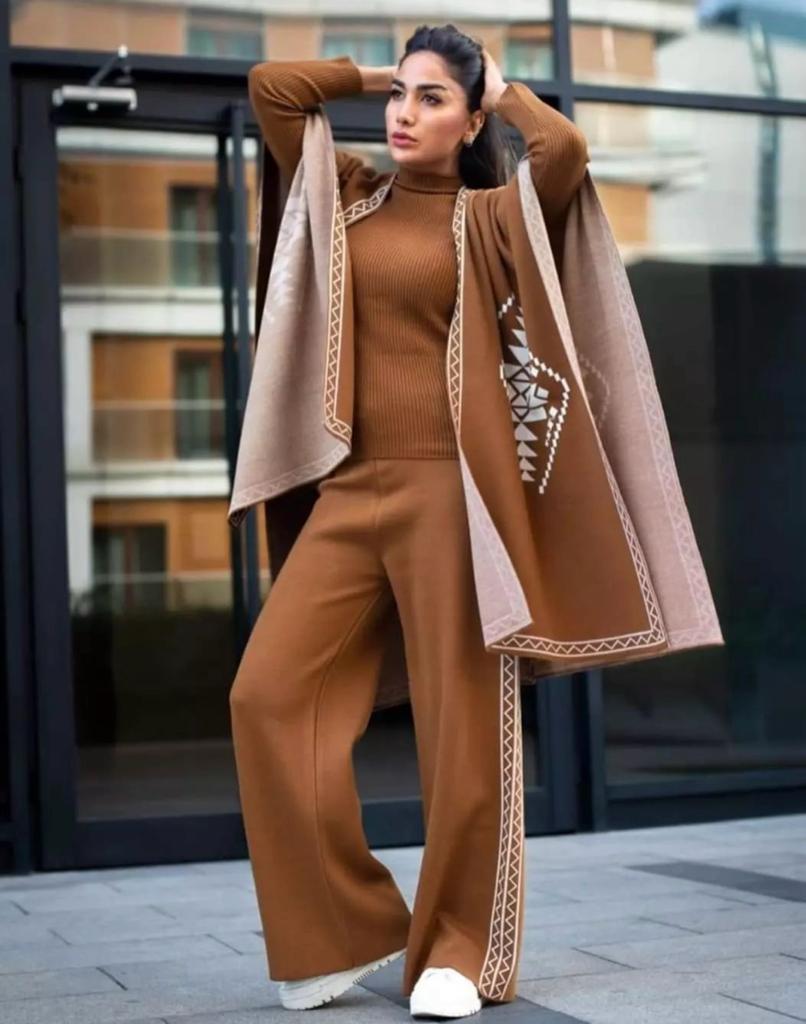 CH-370 MasterMindswear READY TO WEAR WINTER 3 PIECE FLEECE SUIT CAPE SHAWL HIGH NECK & TROUSER