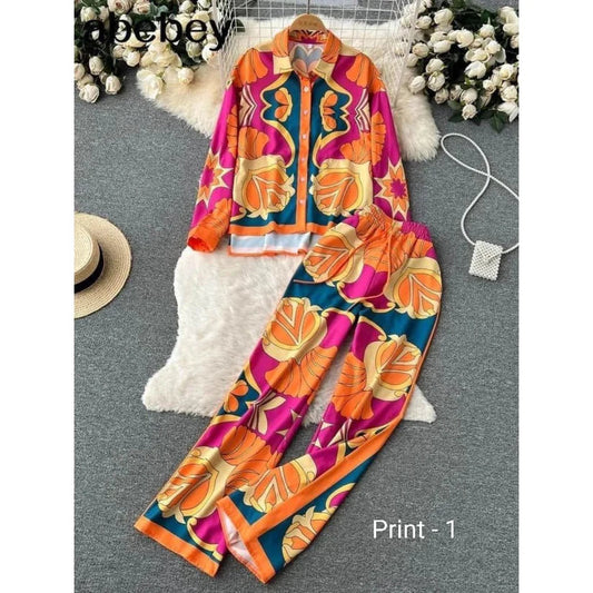 Ch # 353 - 2023 Fashion Print Elegant Women's Set Elastic Waist Straight 2 Piece Pajamas Set Casual Chic Youth Vacation Home Suit