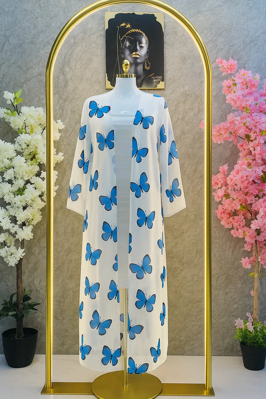 CH 572 - 2 Piece Butterfly Printed Long Gown Dress - Mastermindswear