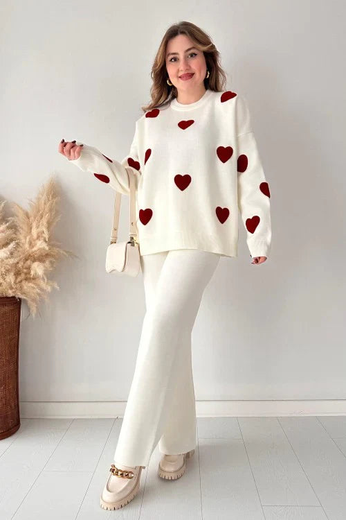 Ch-471 MasterMindswear Heart printed warm winter fleece co ord Set