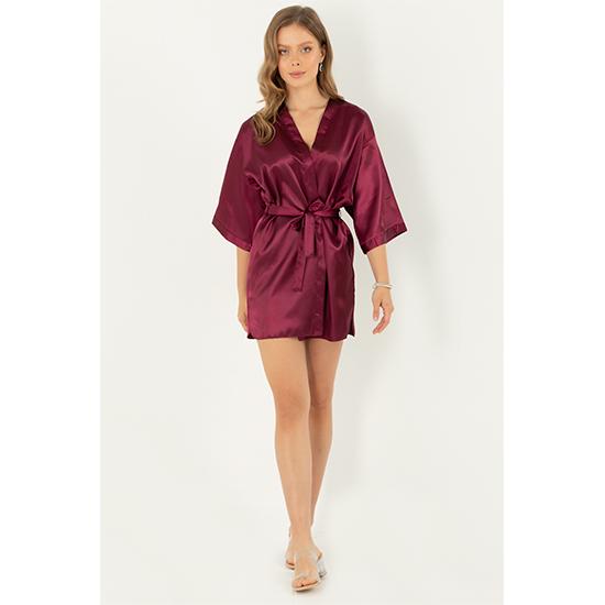 ONE PIECE KIMONO BRIDESMAID SHORT ROBE CHK # P49 - BLACK